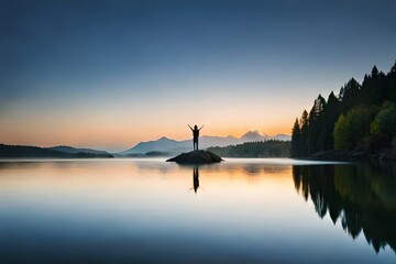 Poster - sunset on the lake