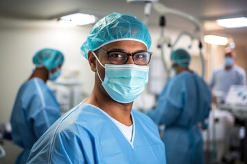 Wall Mural - Photo of a man wearing a surgical mask and glasses for protection