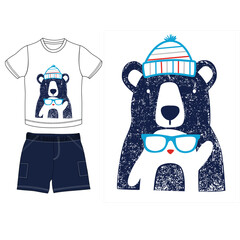 Canvas Print - boys t shirt shorts cute little bear print