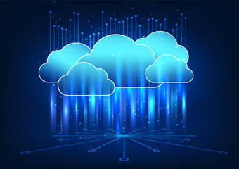 Poster - Cloud technology There is a circuit board connected to the cloud. Refers to cloud technology that is used to store data via the Internet and can send data to other people.