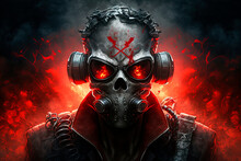 Doomsday. Last Day On Earth. Nuclear Explosion. A Skull Wearing A Gas Mask And Goggles. Generative AI
