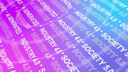 wavy text for animation of massive artificial intelligence, industry 4.0 society 5.0, and AI generated over purple and blue gradient