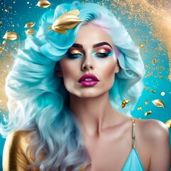 Wall Mural - A photo representation of the Aquarius horoscope as a young woman with light blue toned hair. Beautiful make-up.