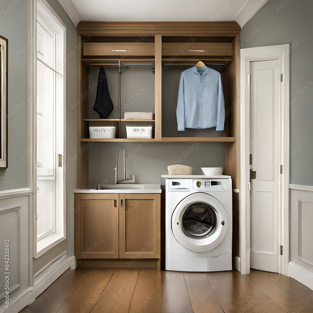 Laundry room and mud room waiting area coat rack hooks baskets shoes ...