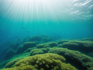  A serene kelp forest with schools of fish swimming through the leaves