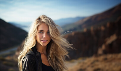 pretty blonde girl portrait in outdoors image