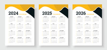 Calendar 2024, Calendar 2025 And Calendar 2026, Week Start Sunday, Corporate Design Planner Template. Wall Calendar In A Minimalist Style
