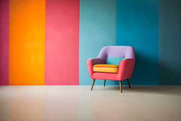 Colorful armchair on color geometric wall interior contemporary design 