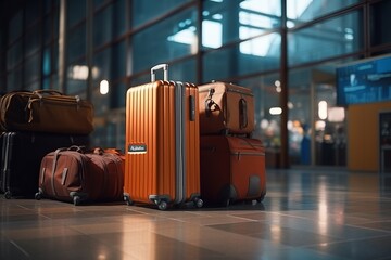 Wall Mural - Suitcases in airport travel concept 3d rendering generative ai