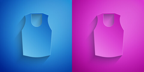 Wall Mural - Paper cut Undershirt icon isolated on blue and purple background. Paper art style. Vector