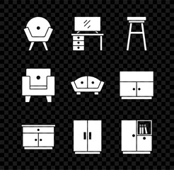 Canvas Print - Set Armchair, TV table stand, Chair, Furniture nightstand, Wardrobe, and Sofa icon. Vector