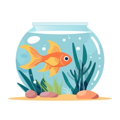 Wall Mural - Small fish in aquarium cartoon illustration, AI generated Image