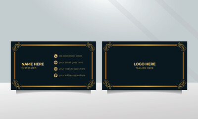 Wall Mural - Luxury and elegant dark black green name card design with gold style minimalist print template.