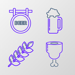 Wall Mural - Set line Chicken leg, Cereals set with rice, wheat, corn, oats, rye, barley, Glass of beer and Street signboard inscription Beer icon. Vector