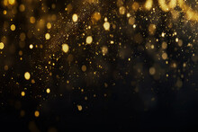 Falling Gold Lights Gala Texture Gold Abstract Sparkle Dust Particles Light Dark Pattern Gold Overlay Bokeh Glitter Background Dark Glistering Particle Background Christmas Shiny Shimmer Black Dust