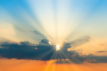 Wall Mural - sunset sky dramatic sunset clouds and sunset sunrays