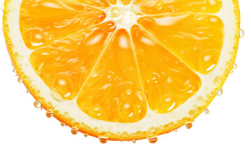  a slice of orange with some drops of dew on it on a white background isolated PNG