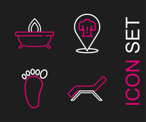 Sticker - Set line Sunbed and umbrella, Foot massage, Massage and Aroma candle icon. Vector