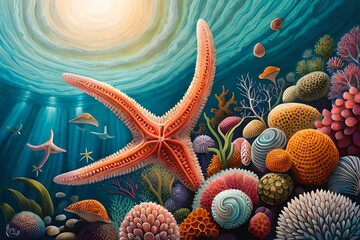 Wall Mural - starfish and coral