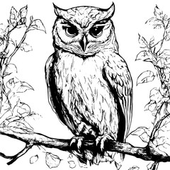 Wall Mural - owl vector animal illustration for design. Sketch tattoo design on white background