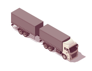 Wall Mural - Isometric logistic semi truck. Tandem truck with trailer. Vector illustration