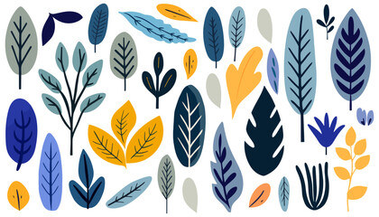 Wall Mural - abstract foliage collection. botanical futuristic elements in flat style isolated on white backgroun
