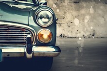 Old Car Background Vehicle Sale Auto Copy Detail Beautiful Headlam Concrete Antique Wall Repair The Cars Concept Headlight Retro Transportation Banners Front Space Shiny Car Old Classic Automobile