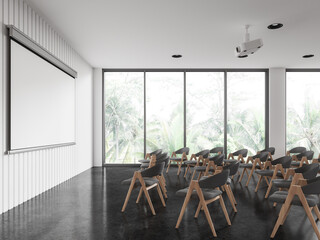 Wall Mural - Modern auditorium interior with chairs in row and mock up projection screen