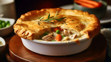 A Bowl Of Creamy And Comforting Chicken Pot Pie With A Flaky Crust