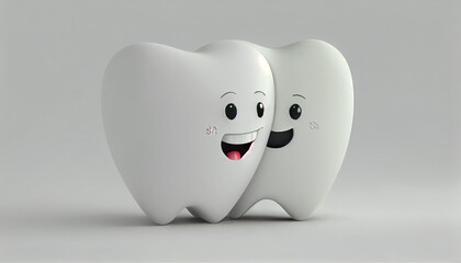 2cute teeth hugging, healthy teeth, Close up white background, Ai generated image