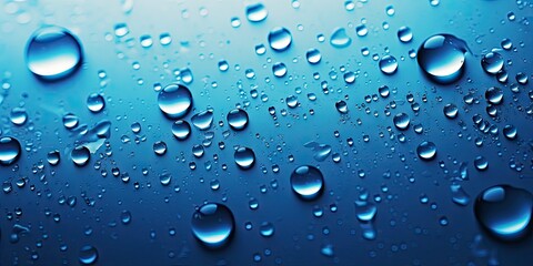 Wall Mural - Close up of crystal clear raindrops on glass surface. Nature patterns on windowpane. Refreshing rain. Macro shot of glistening water drop