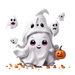 Wall Mural - white ghost on a light background kawaii graphics for halloween