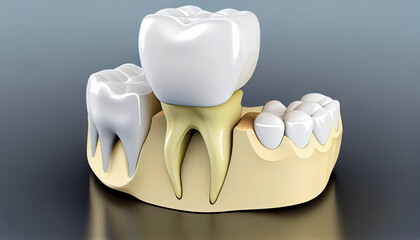 Concept for dental prosthesis. demonstrating the placement of a dental implant white and minimalist background, Ai generated image