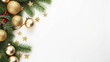 © Natalia - Christmas style template white background pine branches christmas balls copy space.