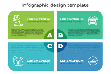 Set line Gold mine, Molten gold being poured, exchange money and Mine cart with. Business infographic template. Vector