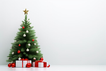 Leinwandbilder - Christmas gift box with white background top view  Generative AI technology.