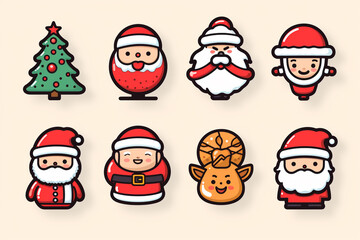 Poster - line art icon sticker Christmas  Generative AI technology.