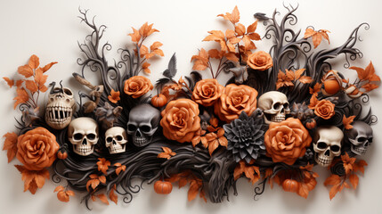 Aufkleber - Halloween spooky with white background top view Sale Banner  Generative AI technology.