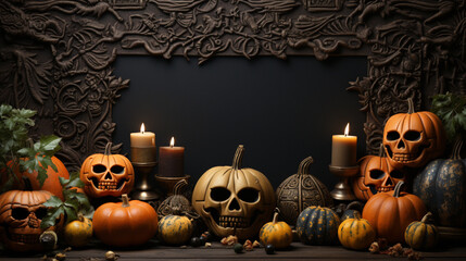 Poster - paper note black background for day holloween with copy space,  Generative AI technology.