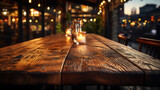 Fototapeta Fototapeta Londyn - Rustic wooden table in a cozy restaurant setting