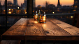 Fototapeta Fototapeta Londyn - Rustic wooden table in a cozy restaurant setting