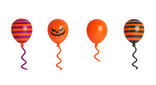 Set Of Halloween Balloons On Transparent Background, 3D Rendering Illustration