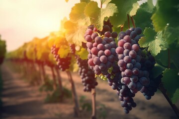 Grape grow harvest sunset. Generate Ai