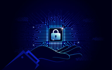Cybersecurity concept, data protection, 
data security or digital security with 
circuit board, padlock, technology background
for cyber security business, awareness, vector