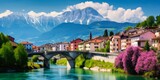 Fototapeta  - Breathtaking Scenery of Beautiful Belluno town in Northern Italy Surrounded by Majestic Dolomite Mountains - Perfect for your next Holiday