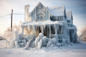  icy house, cold winter, climate change