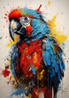 Colourful parrot in the jungle, painting with colour splashes