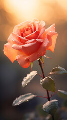 Sticker - beautiful rose with water drops