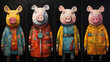 Four little pigs, 4 panels, illustration