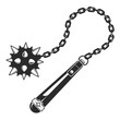 Morgenstern weapon, medieval mace, ball with spikes on chain of wooden handle, vector